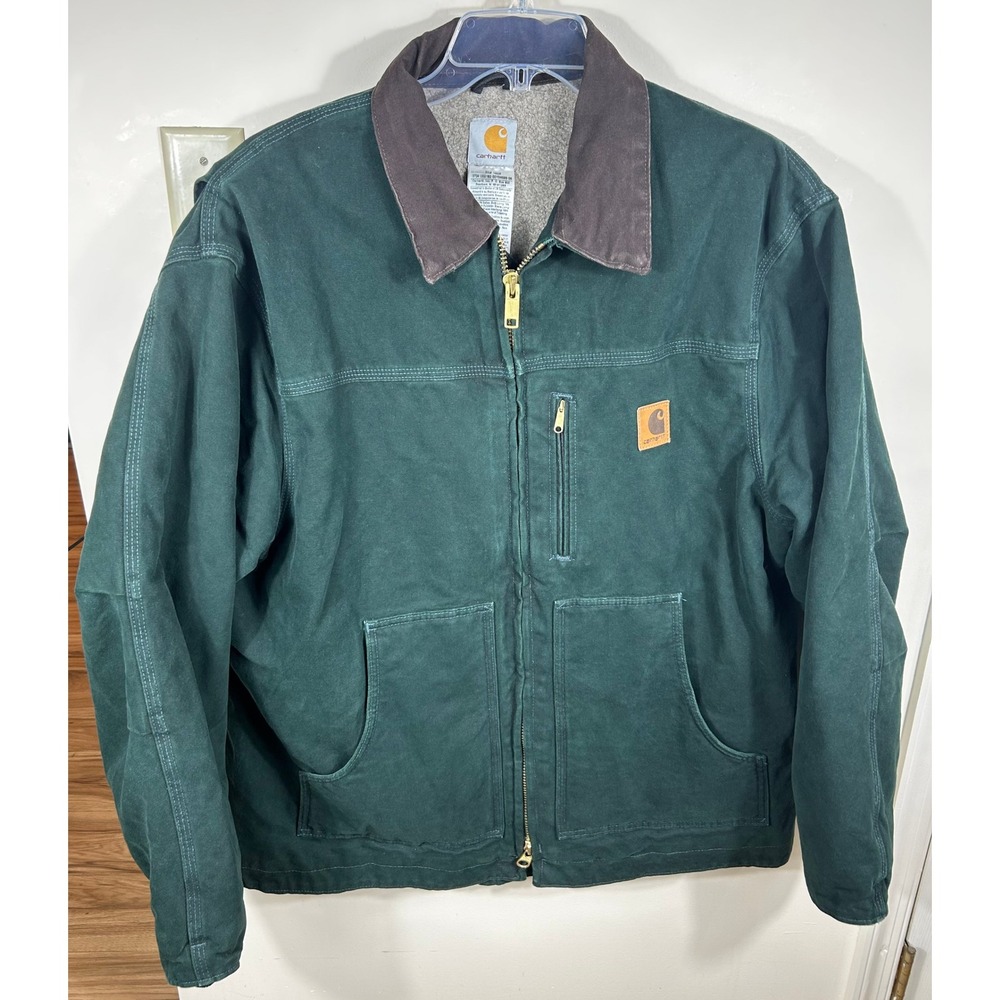 VTG Carhartt C61 SPC Duck Canvas Jacket Coat Men XL Spruce Green Sherpa Lined
